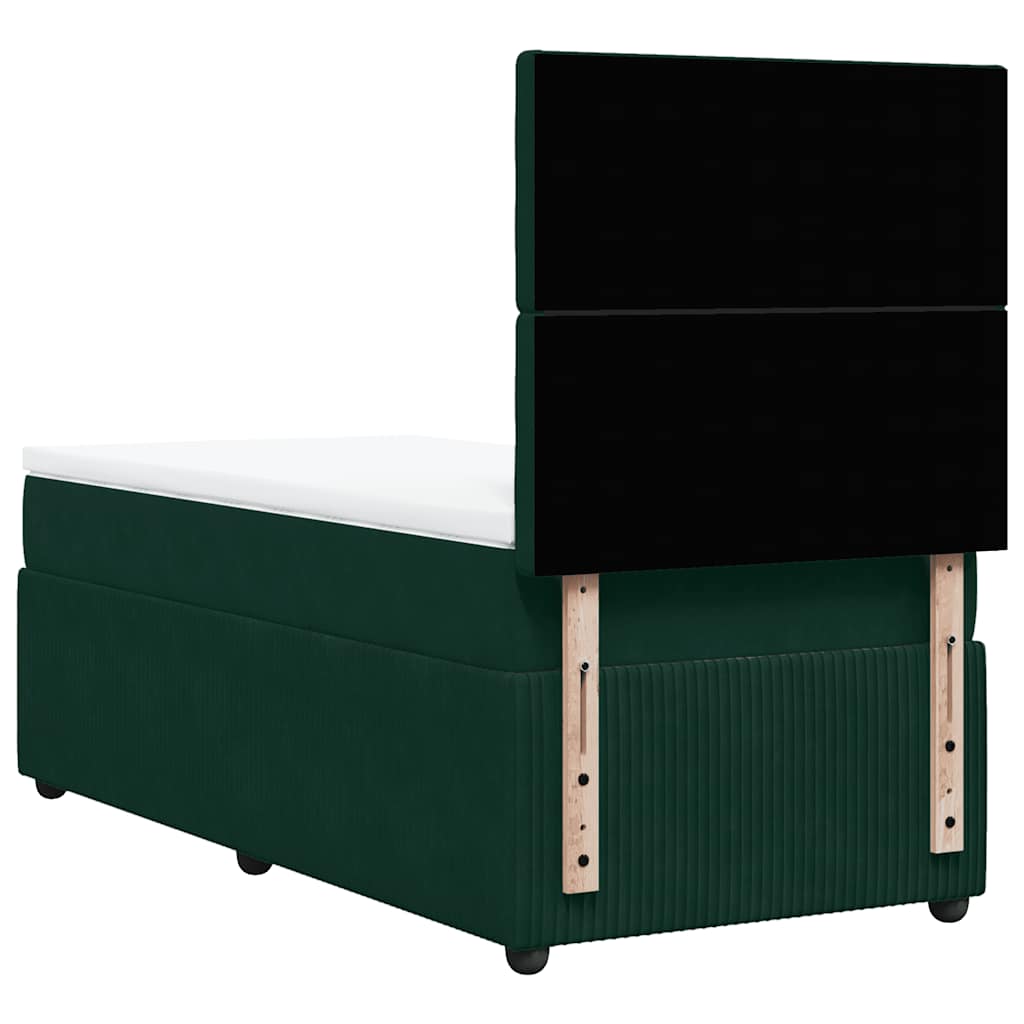 Κρεβάτι Boxspring με Στρώμα Σκούρο Πράσινο 90x190 εκ. Βελούδινο