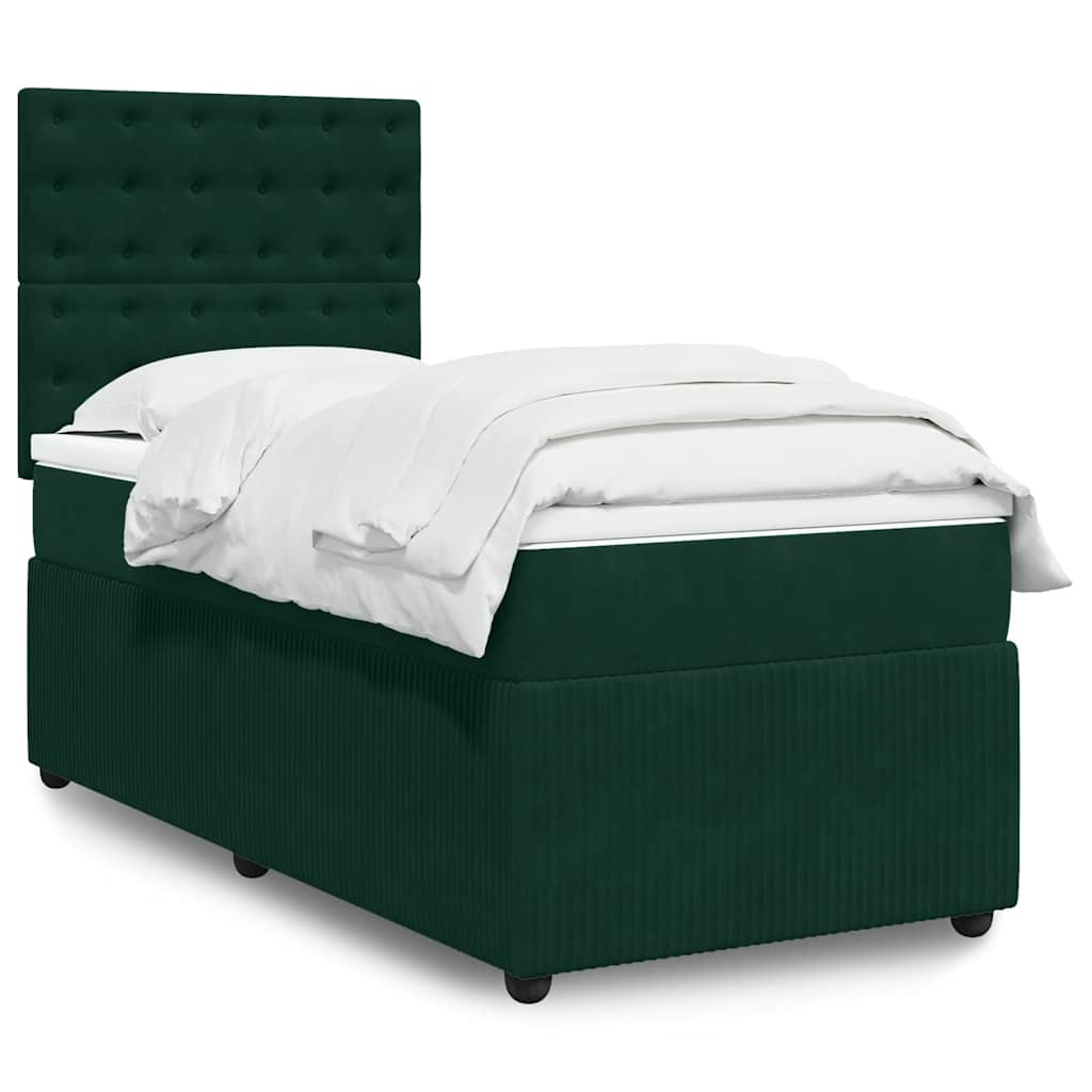 Κρεβάτι Boxspring με Στρώμα Σκούρο Πράσινο 90x190 εκ. Βελούδινο