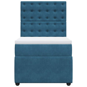 Κρεβάτι Boxspring με Στρώμα Σκούρο Μπλε 90x190 εκ. Βελούδινο - Pakobazaar