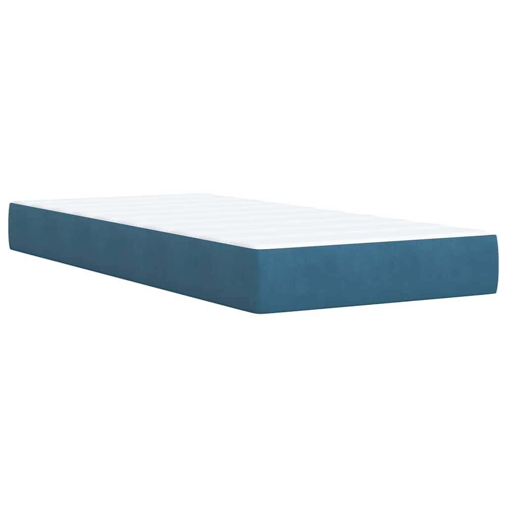 Κρεβάτι Boxspring με Στρώμα Σκούρο Μπλε 90x190 εκ. Βελούδινο - Pakobazaar