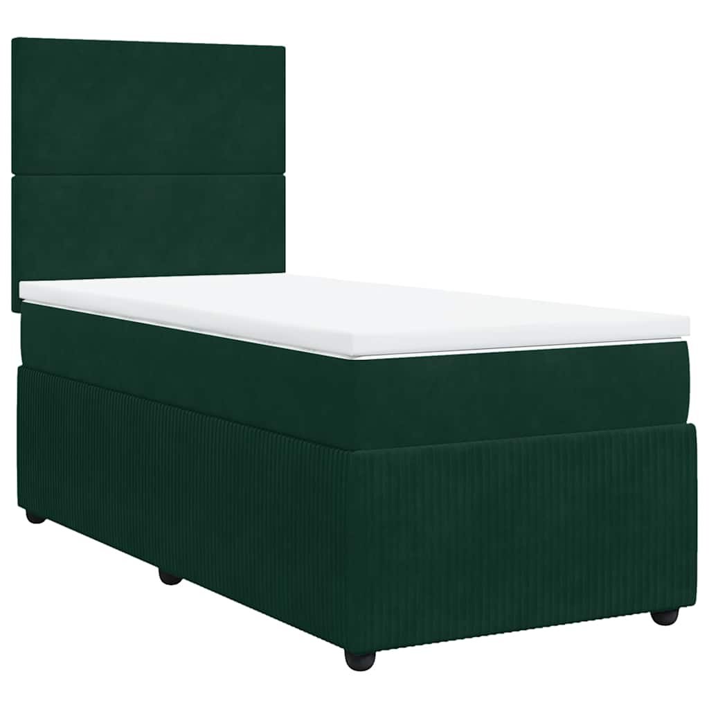 Κρεβάτι Boxspring με Στρώμα Σκούρο Πράσινο 90x200 εκ. Βελούδινο - Pakobazaar