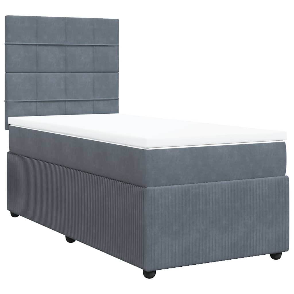 Κρεβάτι Boxspring με Στρώμα Σκούρο Γκρι 90x200 εκ. Βελούδινο - Pakobazaar