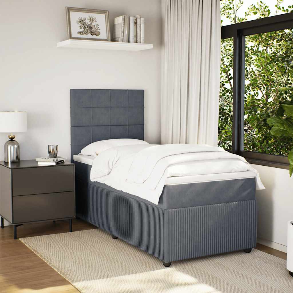Κρεβάτι Boxspring με Στρώμα Σκούρο Γκρι 90x200 εκ. Βελούδινο - Pakobazaar