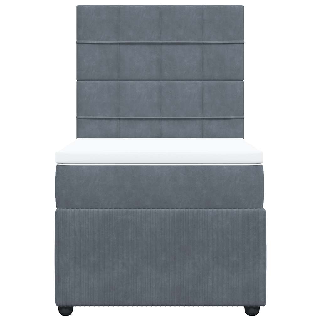 Κρεβάτι Boxspring με Στρώμα Σκούρο Γκρι 90x200 εκ. Βελούδινο - Pakobazaar