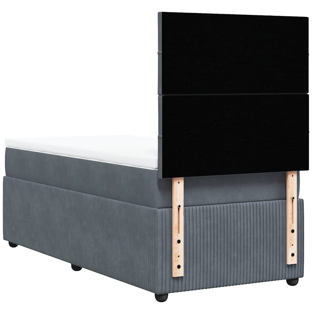 Κρεβάτι Boxspring με Στρώμα Σκούρο Γκρι 90x200 εκ. Βελούδινο - Pakobazaar