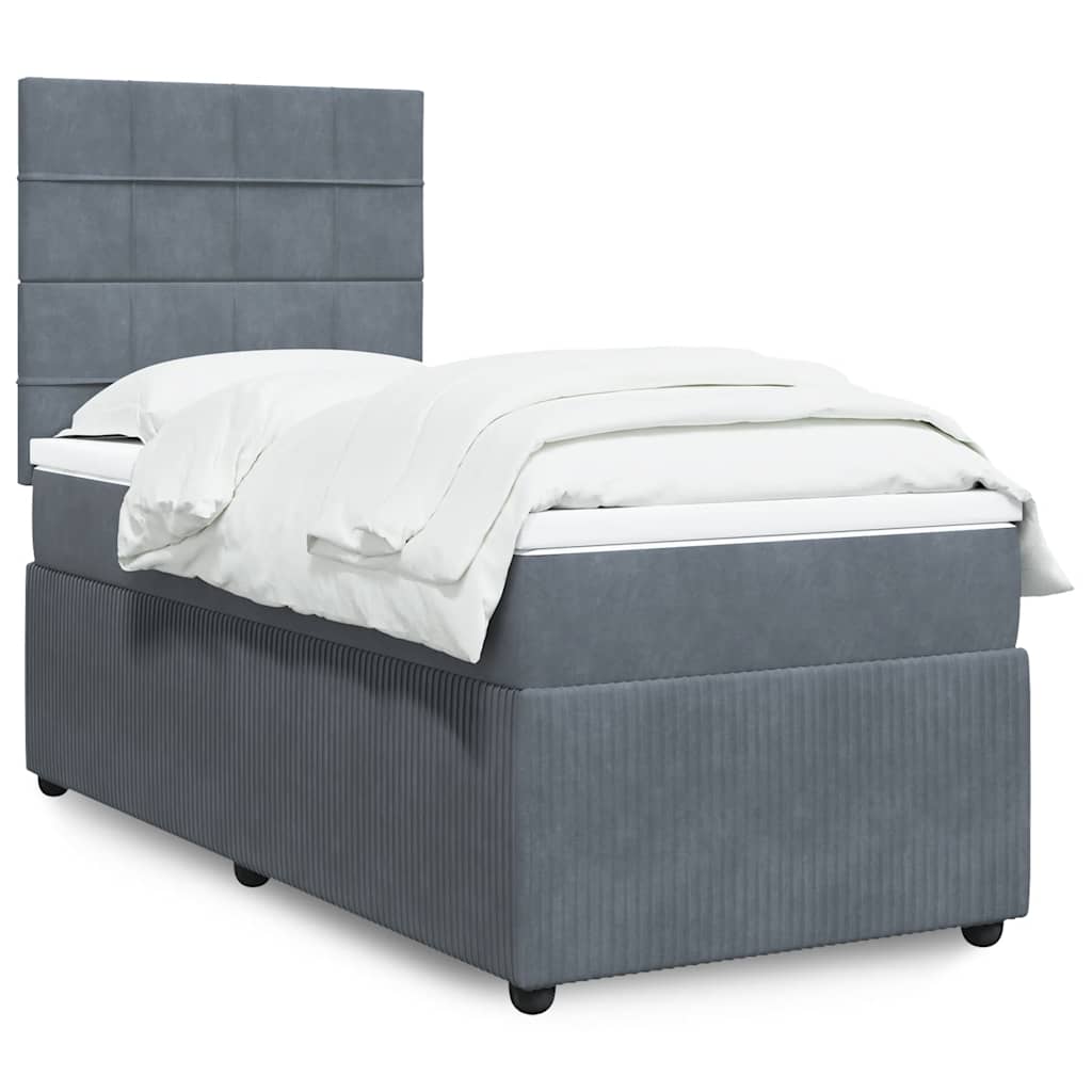 Κρεβάτι Boxspring με Στρώμα Σκούρο Γκρι 90x200 εκ. Βελούδινο - Pakobazaar