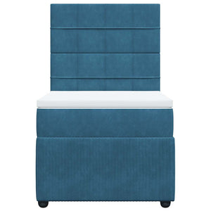 Κρεβάτι Boxspring με Στρώμα Σκούρο Μπλε 90x200 εκ. Βελούδινο