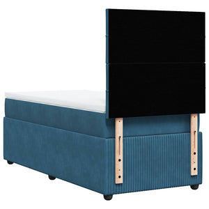 Κρεβάτι Boxspring με Στρώμα Σκούρο Μπλε 90x200 εκ. Βελούδινο