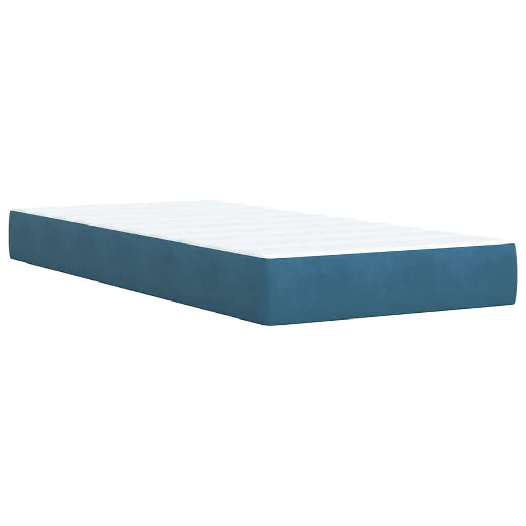 Κρεβάτι Boxspring με Στρώμα Σκούρο Μπλε 90x200 εκ. Βελούδινο