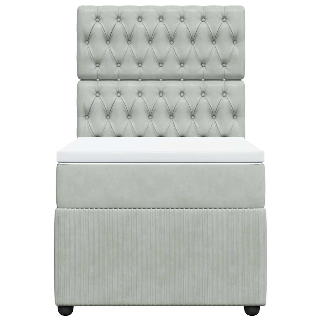 Κρεβάτι Boxspring με Στρώμα Ανοιχτό Γκρι 90x200 εκ. Βελούδινο - Pakobazaar