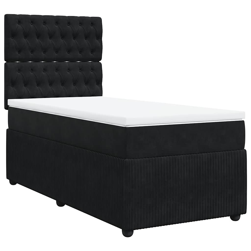 Κρεβάτι Boxspring με Στρώμα Μαύρο 90x200 εκ. Βελούδινο - Pakobazaar