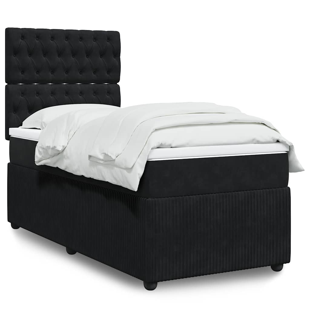Κρεβάτι Boxspring με Στρώμα Μαύρο 90x200 εκ. Βελούδινο - Pakobazaar