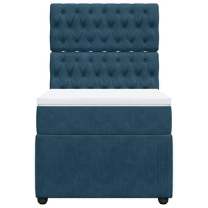Κρεβάτι Boxspring με Στρώμα Σκούρο Μπλε 90x200 εκ. Βελούδινο - Pakobazaar