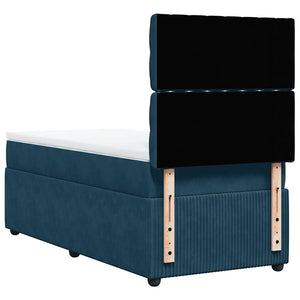 Κρεβάτι Boxspring με Στρώμα Σκούρο Μπλε 90x200 εκ. Βελούδινο - Pakobazaar