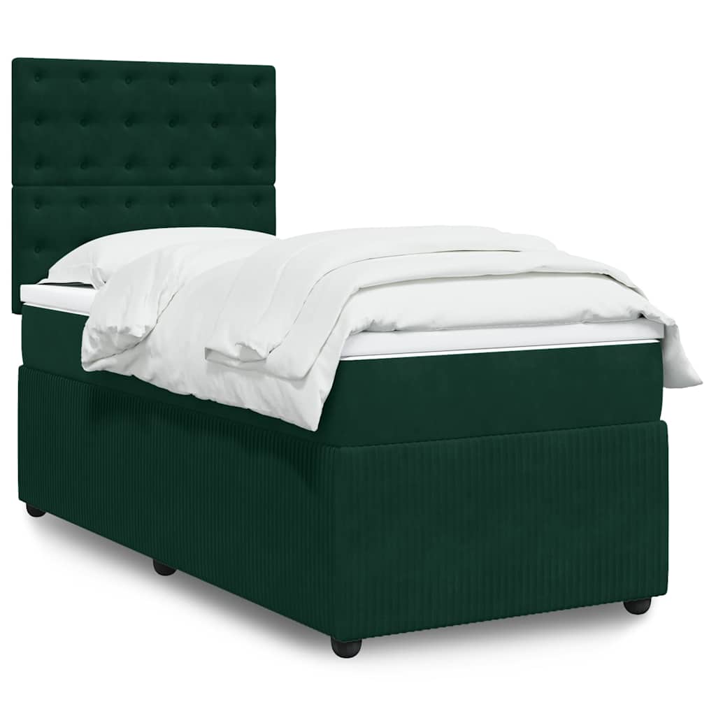 Κρεβάτι Boxspring με Στρώμα Σκούρο Πράσινο 90x200 εκ. Βελούδινο
