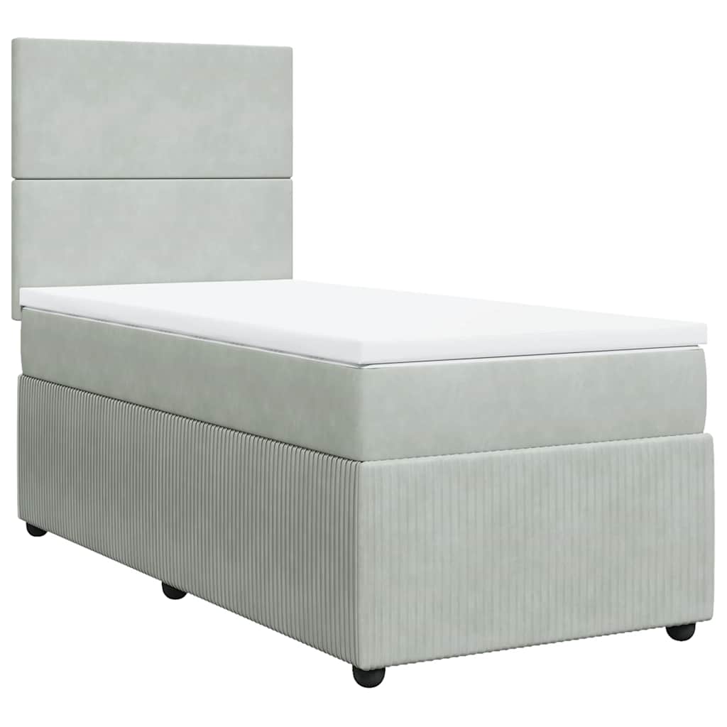 Κρεβάτι Boxspring με Στρώμα Ανοιχτό Γκρι 100x200 εκ. Βελούδινο