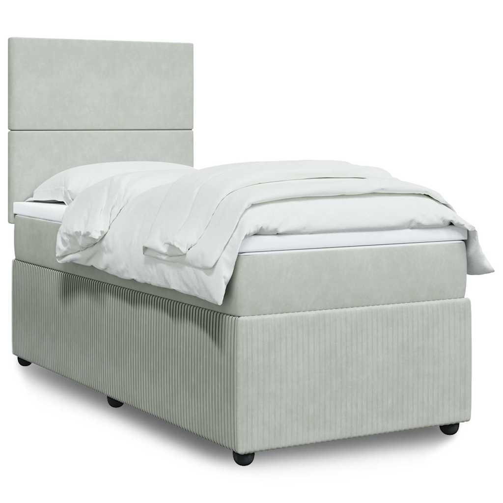 Κρεβάτι Boxspring με Στρώμα Ανοιχτό Γκρι 100x200 εκ. Βελούδινο