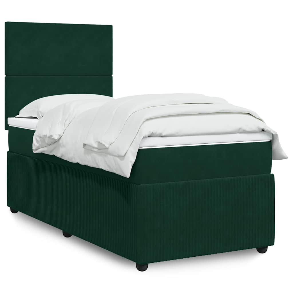 Κρεβάτι Boxspring με Στρώμα Σκούρο Πράσινο 100x200εκ. Βελούδινο