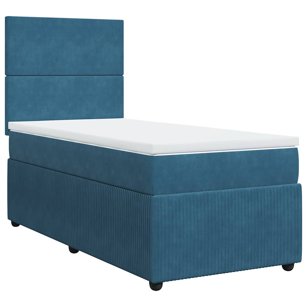 Κρεβάτι Boxspring με Στρώμα Σκούρο Μπλε 100x200 εκ. Βελούδινο - Pakobazaar