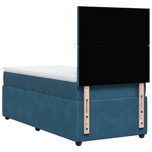 Κρεβάτι Boxspring με Στρώμα Σκούρο Μπλε 100x200 εκ. Βελούδινο - Pakobazaar
