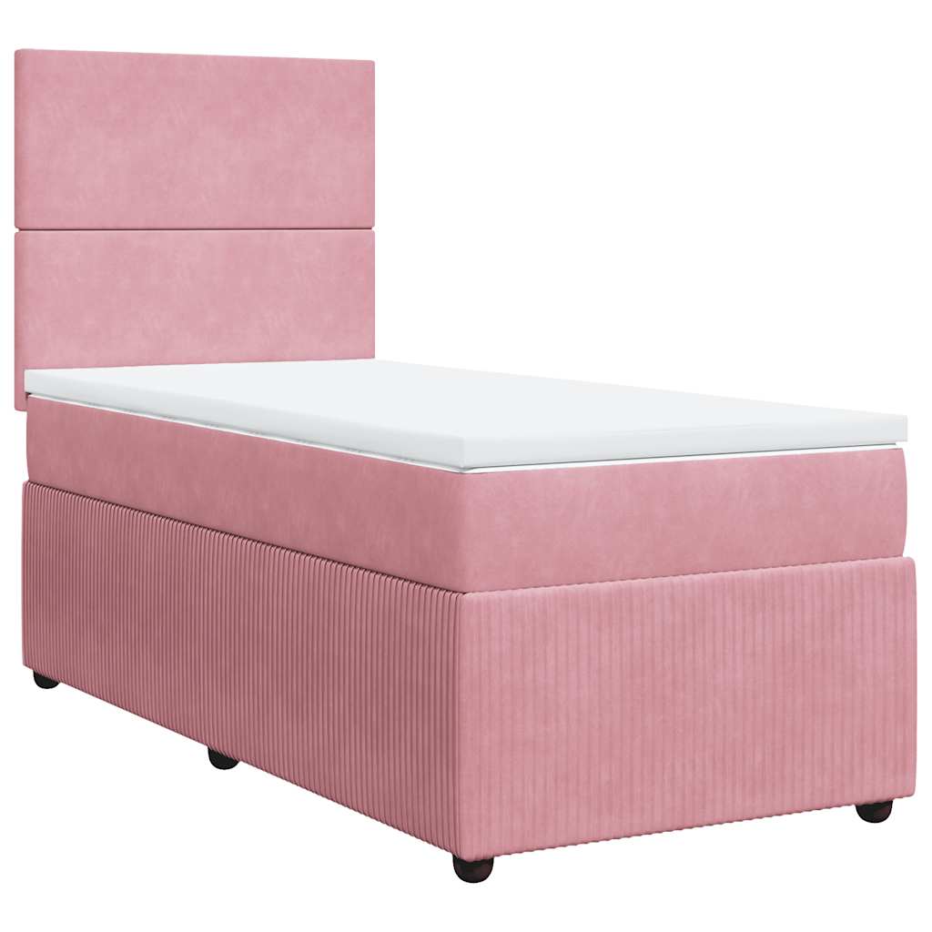 Κρεβάτι Boxspring με Στρώμα Ροζ 100x200 εκ. Βελούδινο - Pakobazaar