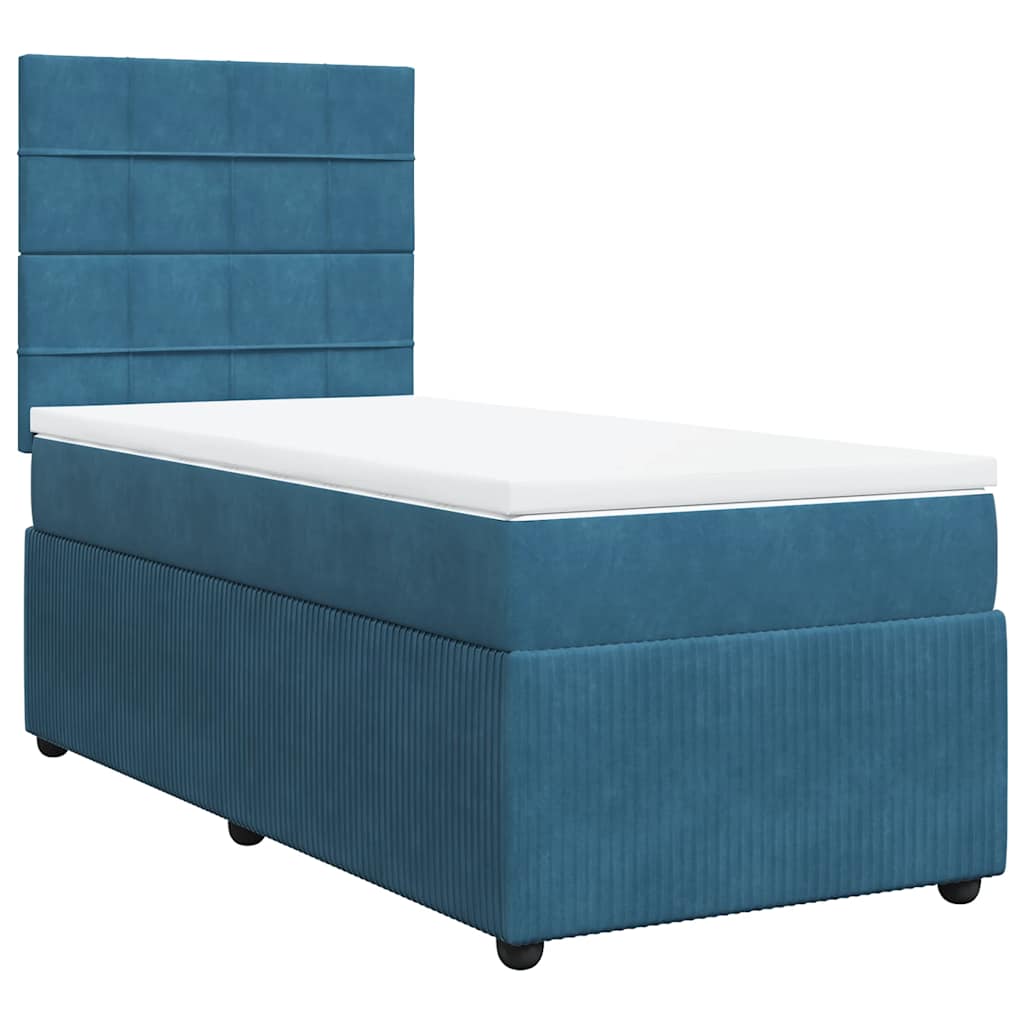 Κρεβάτι Boxspring με Στρώμα Σκούρο Μπλε 100x200 εκ. Βελούδινο