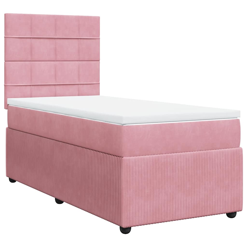 Κρεβάτι Boxspring με Στρώμα Ροζ 100x200 εκ. Βελούδινο - Pakobazaar
