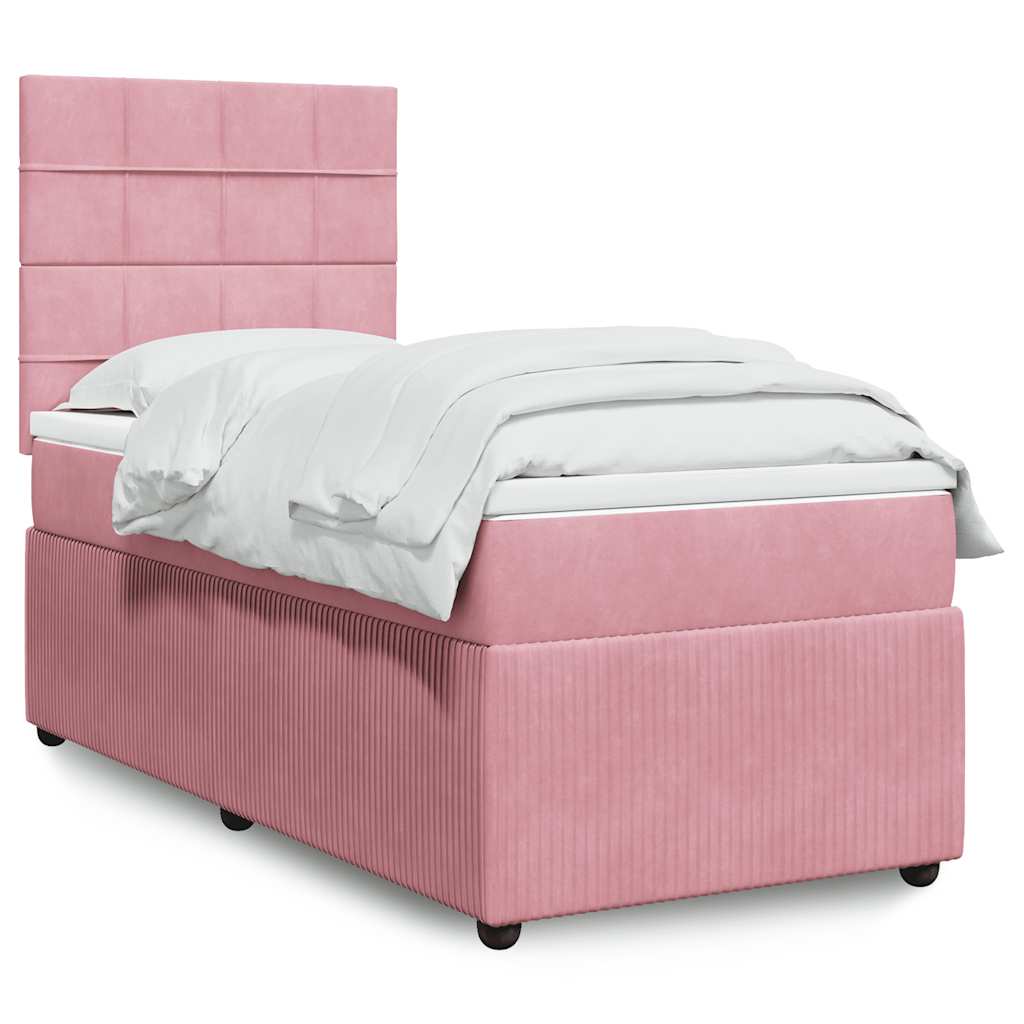 Κρεβάτι Boxspring με Στρώμα Ροζ 100x200 εκ. Βελούδινο - Pakobazaar