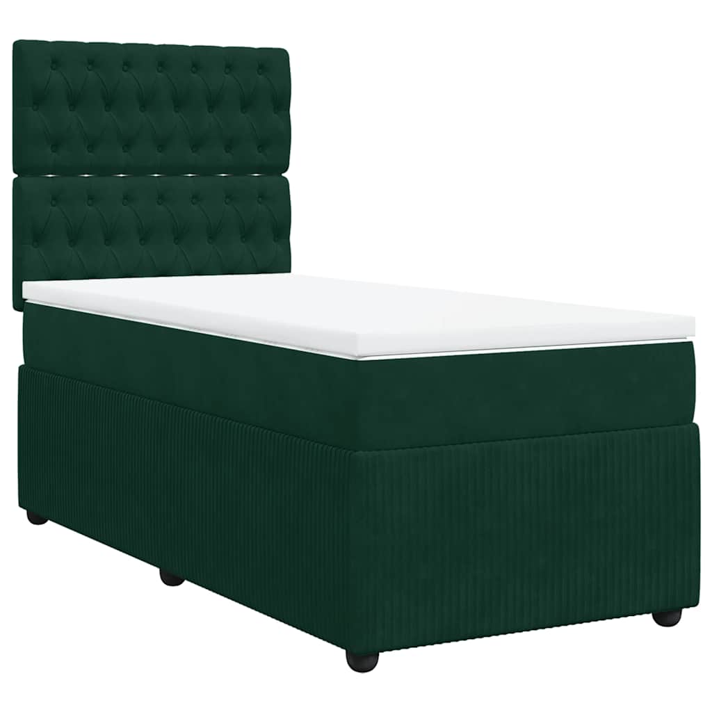 Κρεβάτι Boxspring με Στρώμα Σκούρο Πράσινο 100x200εκ. Βελούδινο - Pakobazaar