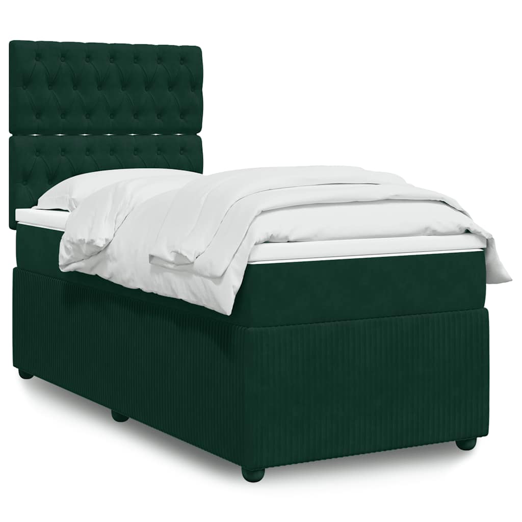 Κρεβάτι Boxspring με Στρώμα Σκούρο Πράσινο 100x200εκ. Βελούδινο - Pakobazaar