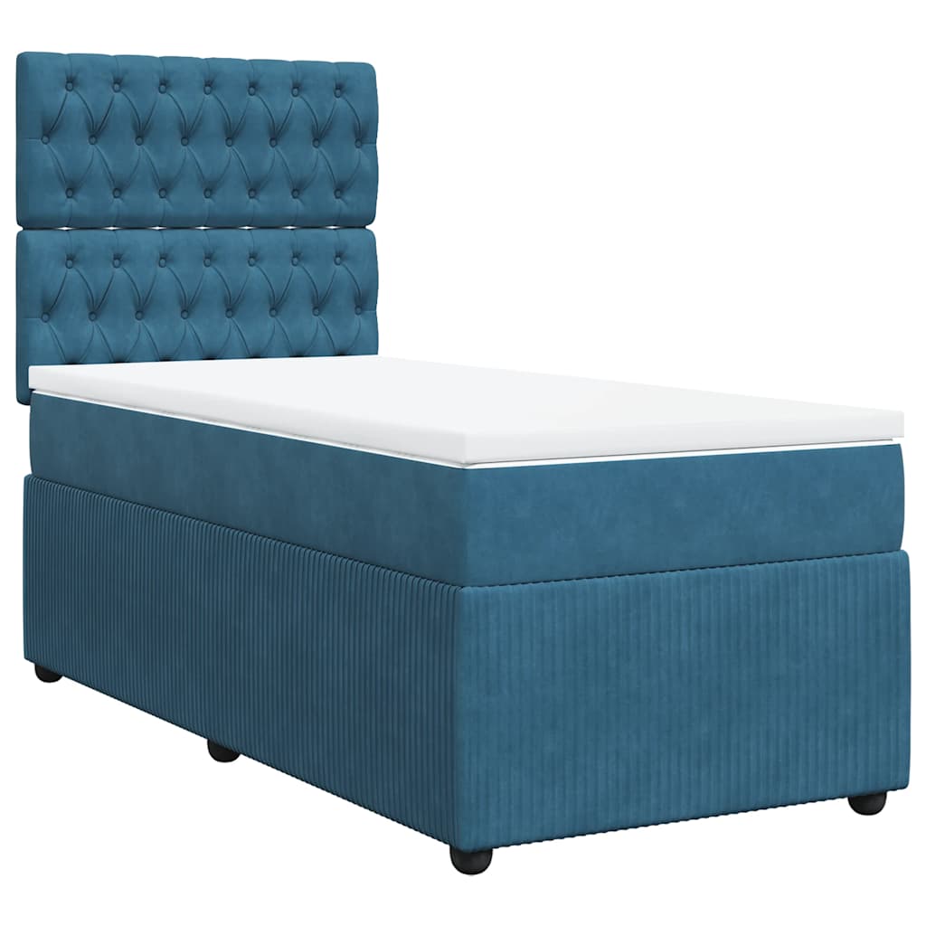 Κρεβάτι Boxspring με Στρώμα Σκούρο Μπλε 100x200 εκ. Βελούδινο - Pakobazaar