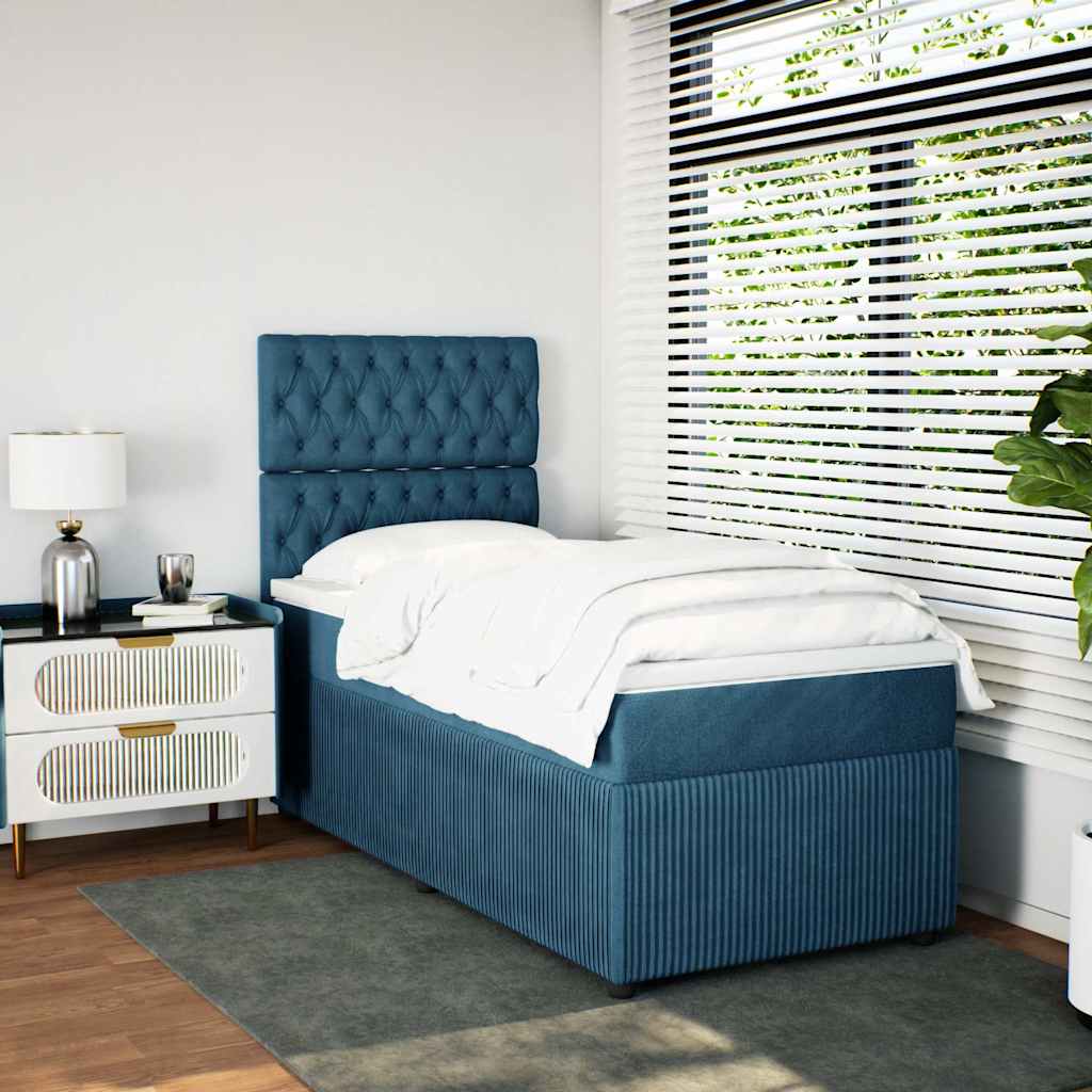 Κρεβάτι Boxspring με Στρώμα Σκούρο Μπλε 100x200 εκ. Βελούδινο - Pakobazaar