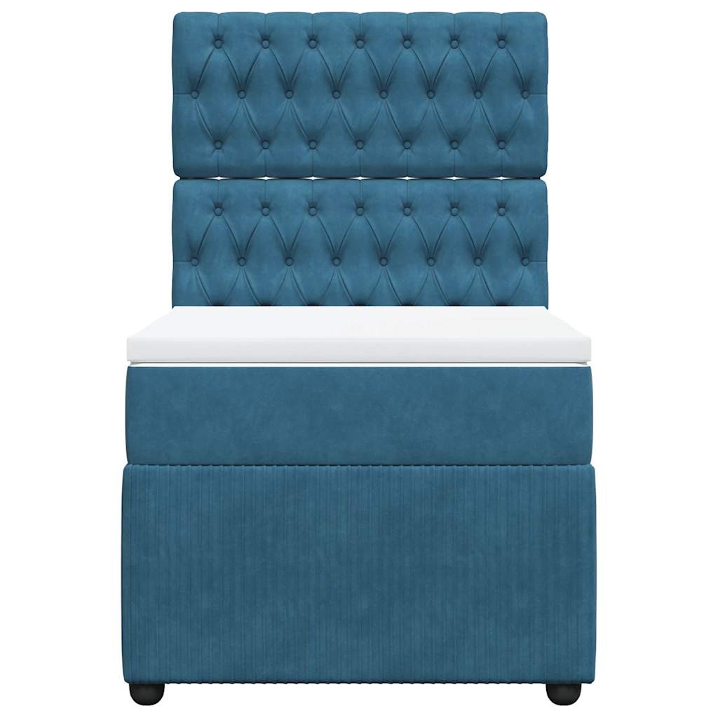 Κρεβάτι Boxspring με Στρώμα Σκούρο Μπλε 100x200 εκ. Βελούδινο - Pakobazaar