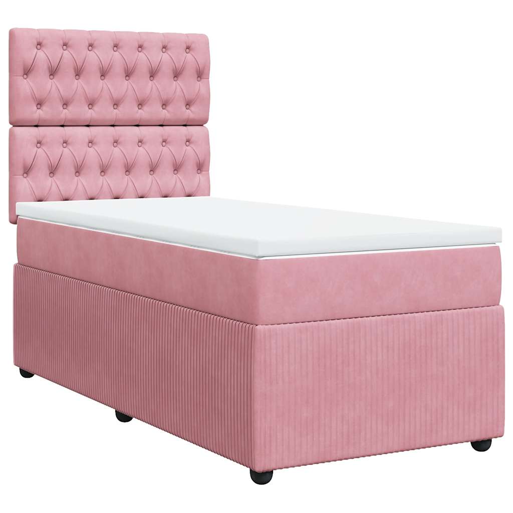Κρεβάτι Boxspring με Στρώμα Ροζ 100x200 εκ. Βελούδινο - Pakobazaar