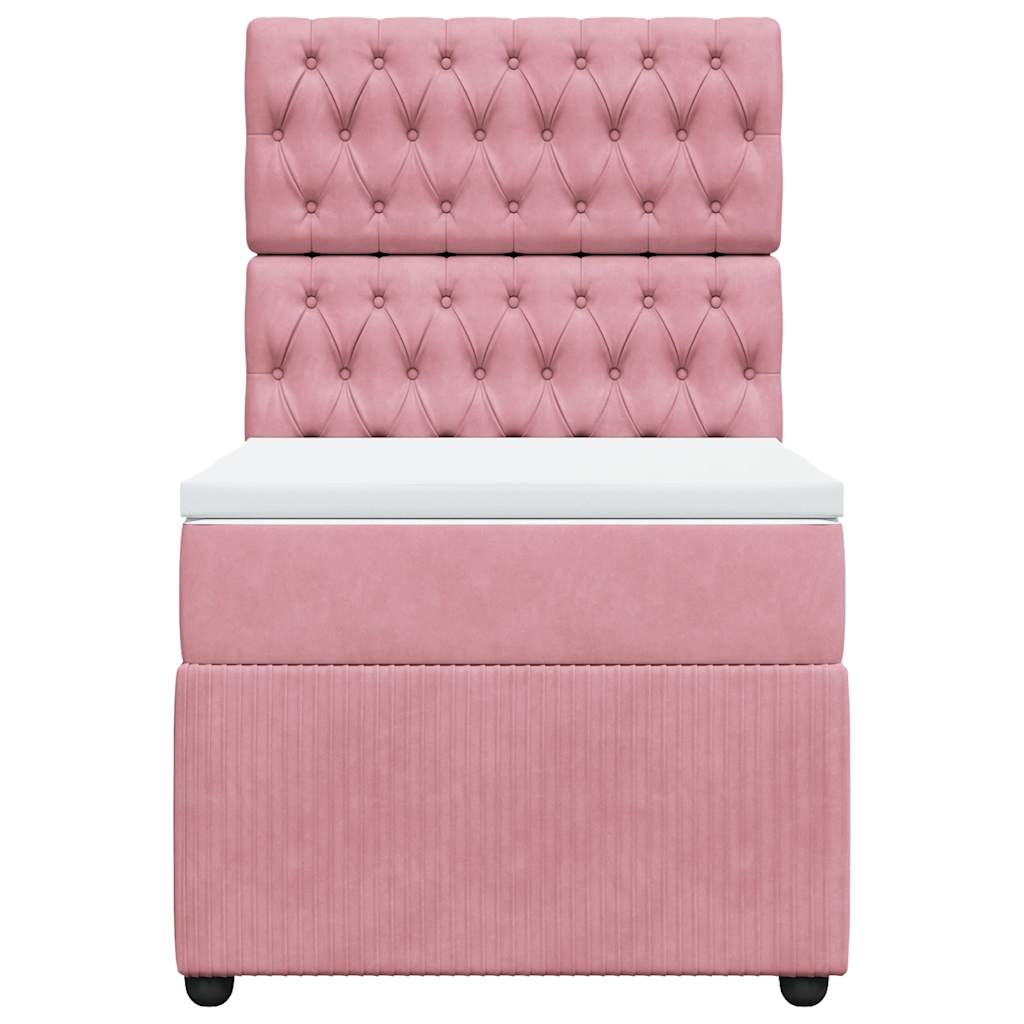 Κρεβάτι Boxspring με Στρώμα Ροζ 100x200 εκ. Βελούδινο - Pakobazaar