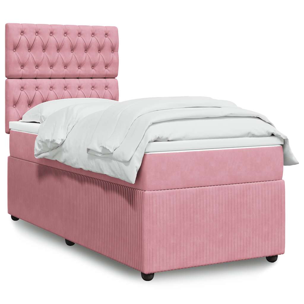Κρεβάτι Boxspring με Στρώμα Ροζ 100x200 εκ. Βελούδινο - Pakobazaar