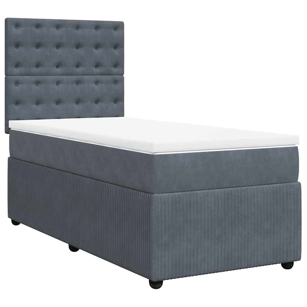 Κρεβάτι Boxspring με Στρώμα Σκούρο Γκρι 100x200 εκ. Βελούδινο - Pakobazaar