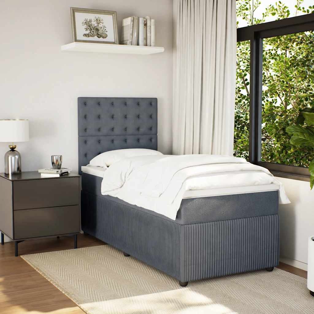 Κρεβάτι Boxspring με Στρώμα Σκούρο Γκρι 100x200 εκ. Βελούδινο - Pakobazaar