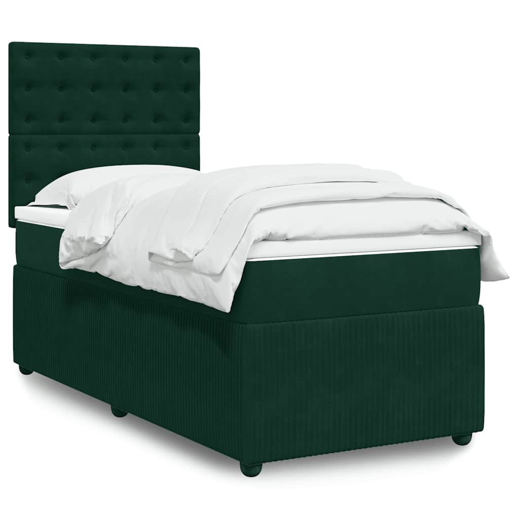 Κρεβάτι Boxspring με Στρώμα Σκούρο Πράσινο 100x200εκ. Βελούδινο