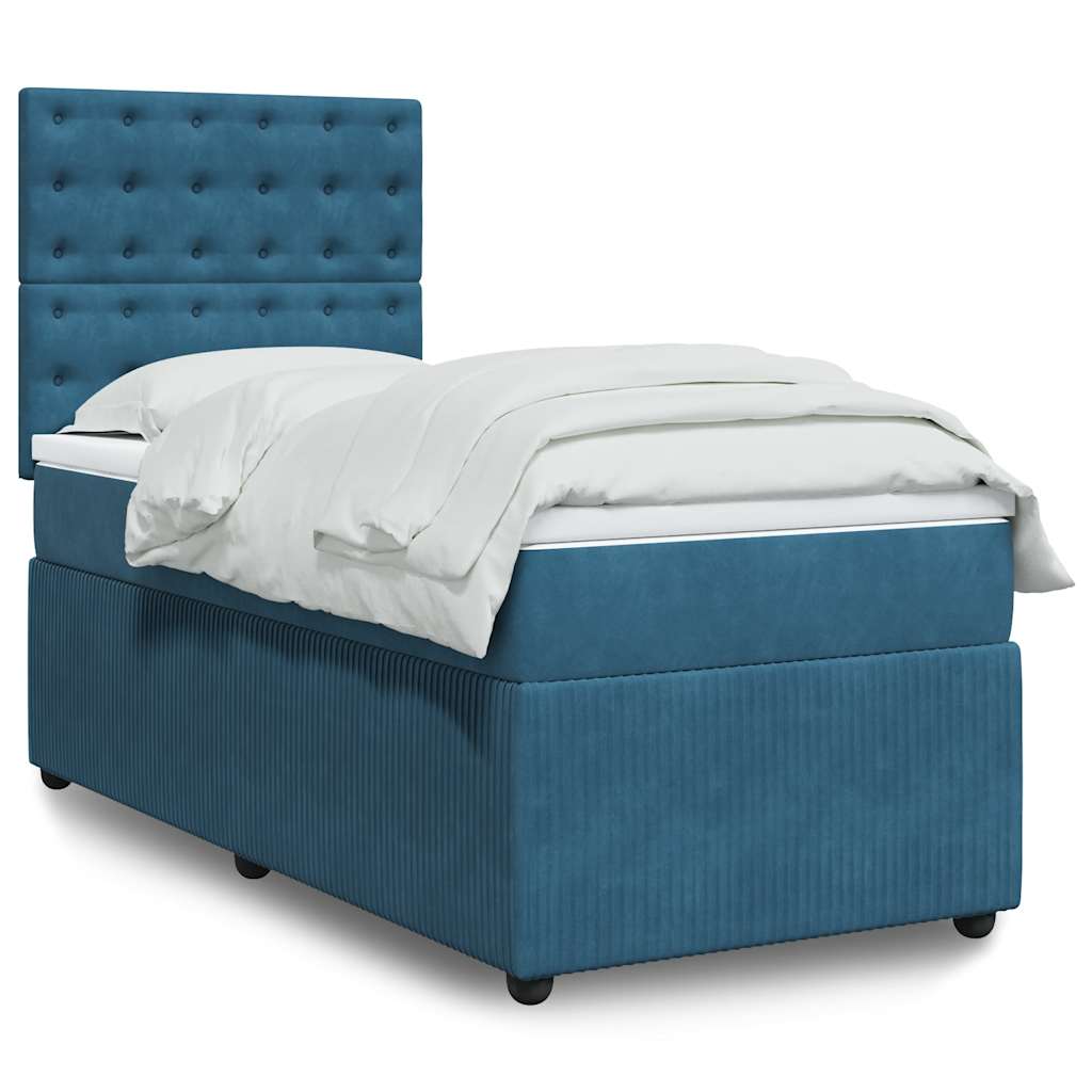 Κρεβάτι Boxspring με Στρώμα Σκούρο Μπλε 100x200 εκ. Βελούδινο