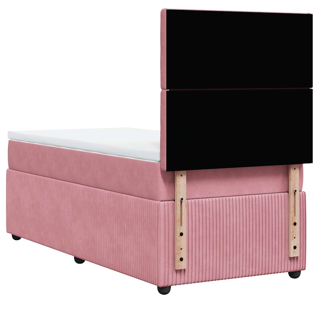 Κρεβάτι Boxspring με Στρώμα Ροζ 100x200 εκ. Βελούδινο - Pakobazaar