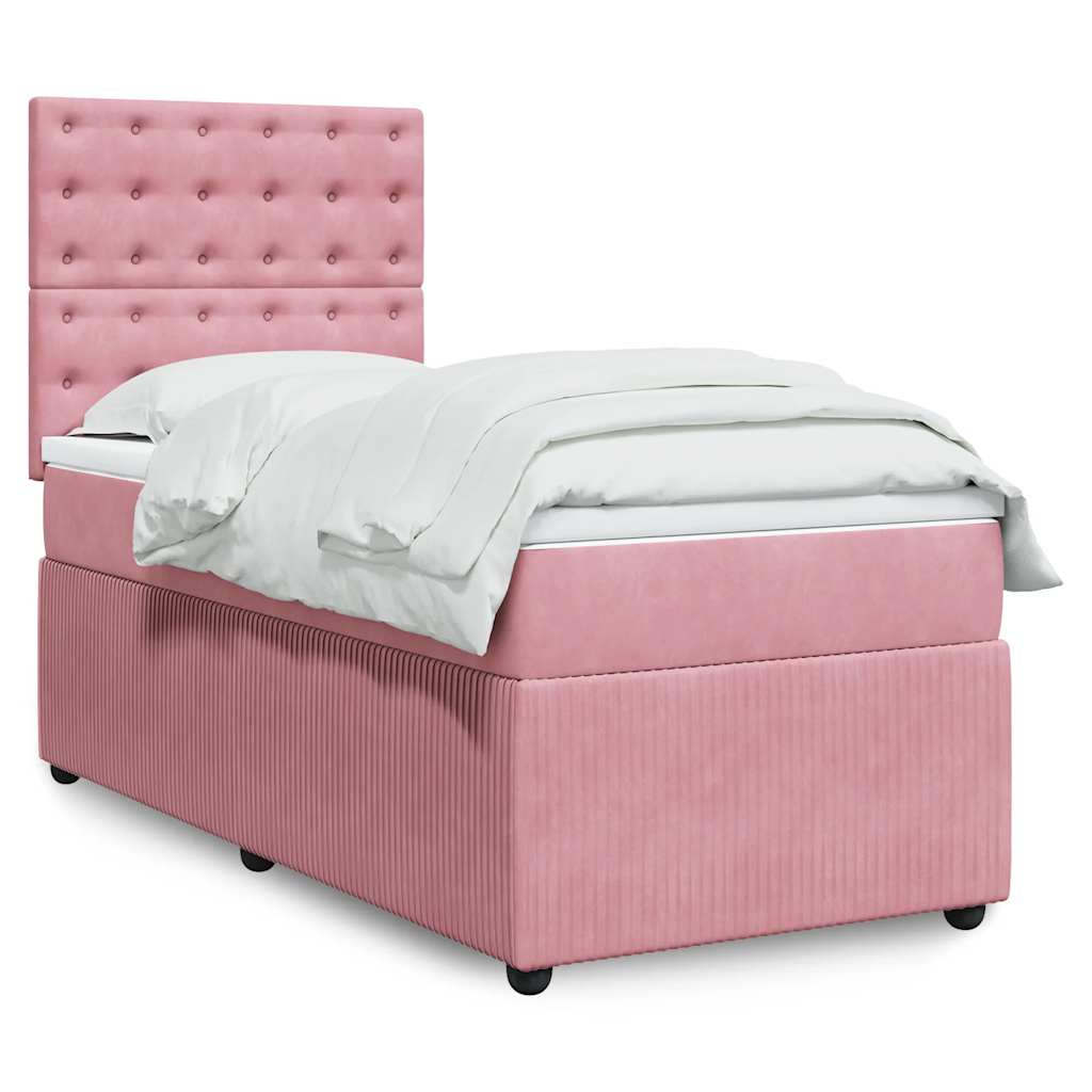 Κρεβάτι Boxspring με Στρώμα Ροζ 100x200 εκ. Βελούδινο - Pakobazaar