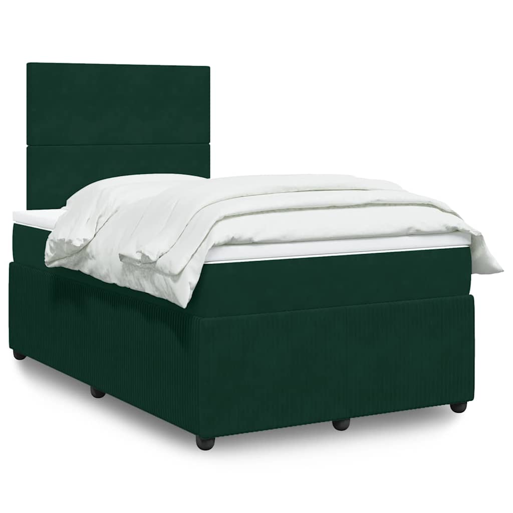 Κρεβάτι Boxspring με Στρώμα Σκούρο Πράσινο 120x190εκ. Βελούδινο - Pakobazaar