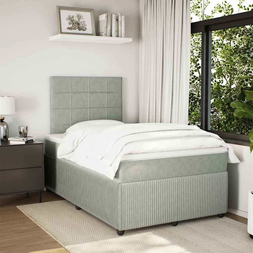 Κρεβάτι Boxspring με Στρώμα Ανοιχτό Γκρι 120x190 εκ. Βελούδινο