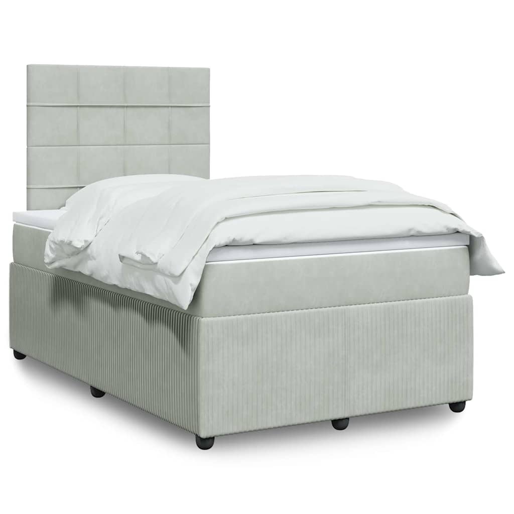 Κρεβάτι Boxspring με Στρώμα Ανοιχτό Γκρι 120x190 εκ. Βελούδινο