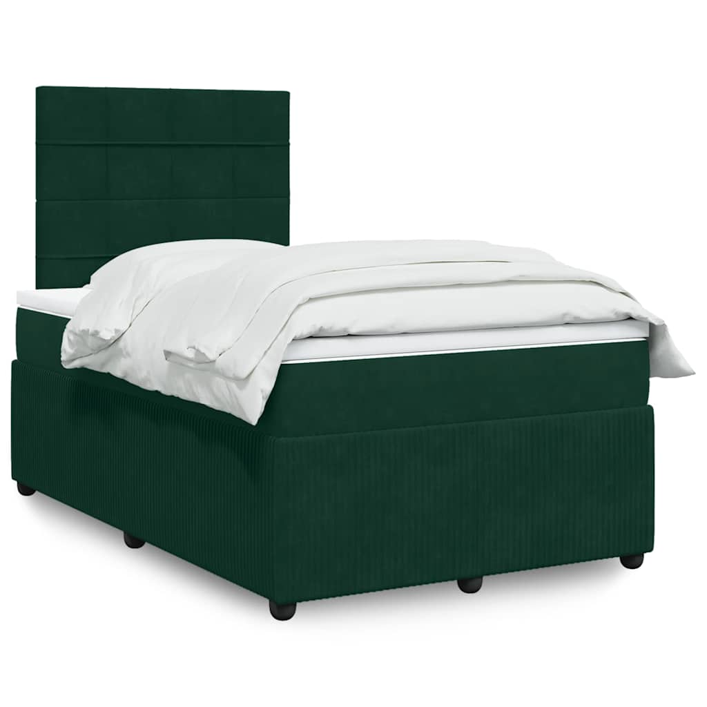 Κρεβάτι Boxspring με Στρώμα Σκούρο Πράσινο 120x190εκ. Βελούδινο - Pakobazaar