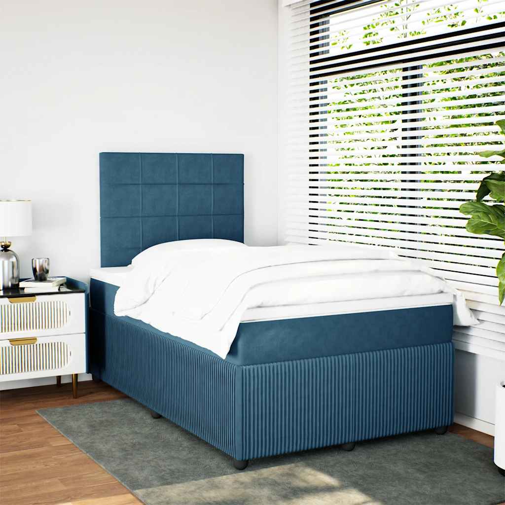 Κρεβάτι Boxspring με Στρώμα Σκούρο Μπλε 120x190 εκ. Βελούδινο