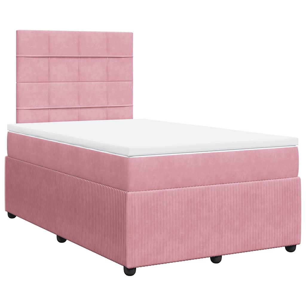 Κρεβάτι Boxspring με Στρώμα Ροζ 120x190 εκ. Βελούδινο - Pakobazaar
