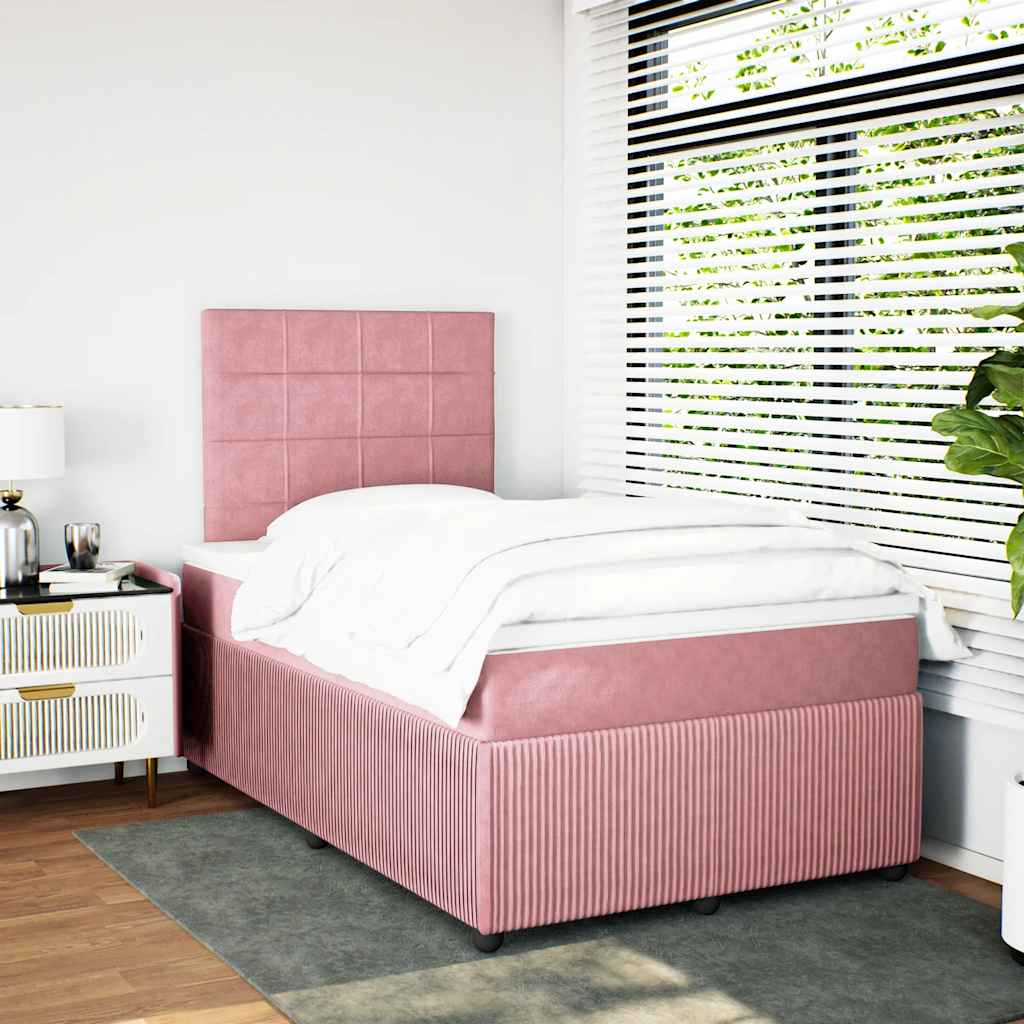 Κρεβάτι Boxspring με Στρώμα Ροζ 120x190 εκ. Βελούδινο - Pakobazaar