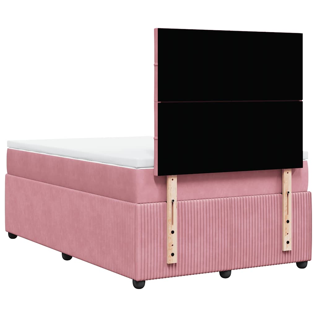 Κρεβάτι Boxspring με Στρώμα Ροζ 120x190 εκ. Βελούδινο - Pakobazaar